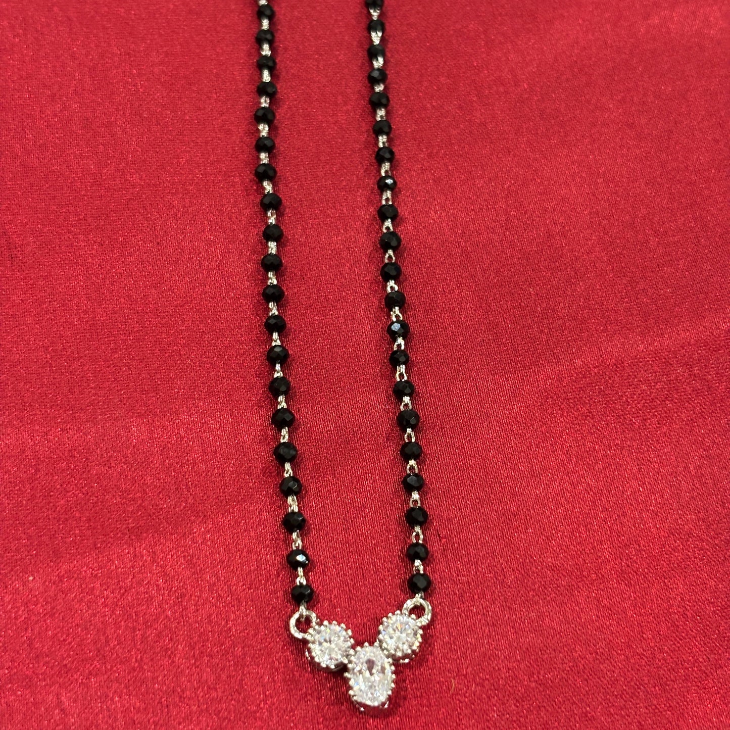 92.5 Silver single line black bead stone pendant model 3 Mangalsutra