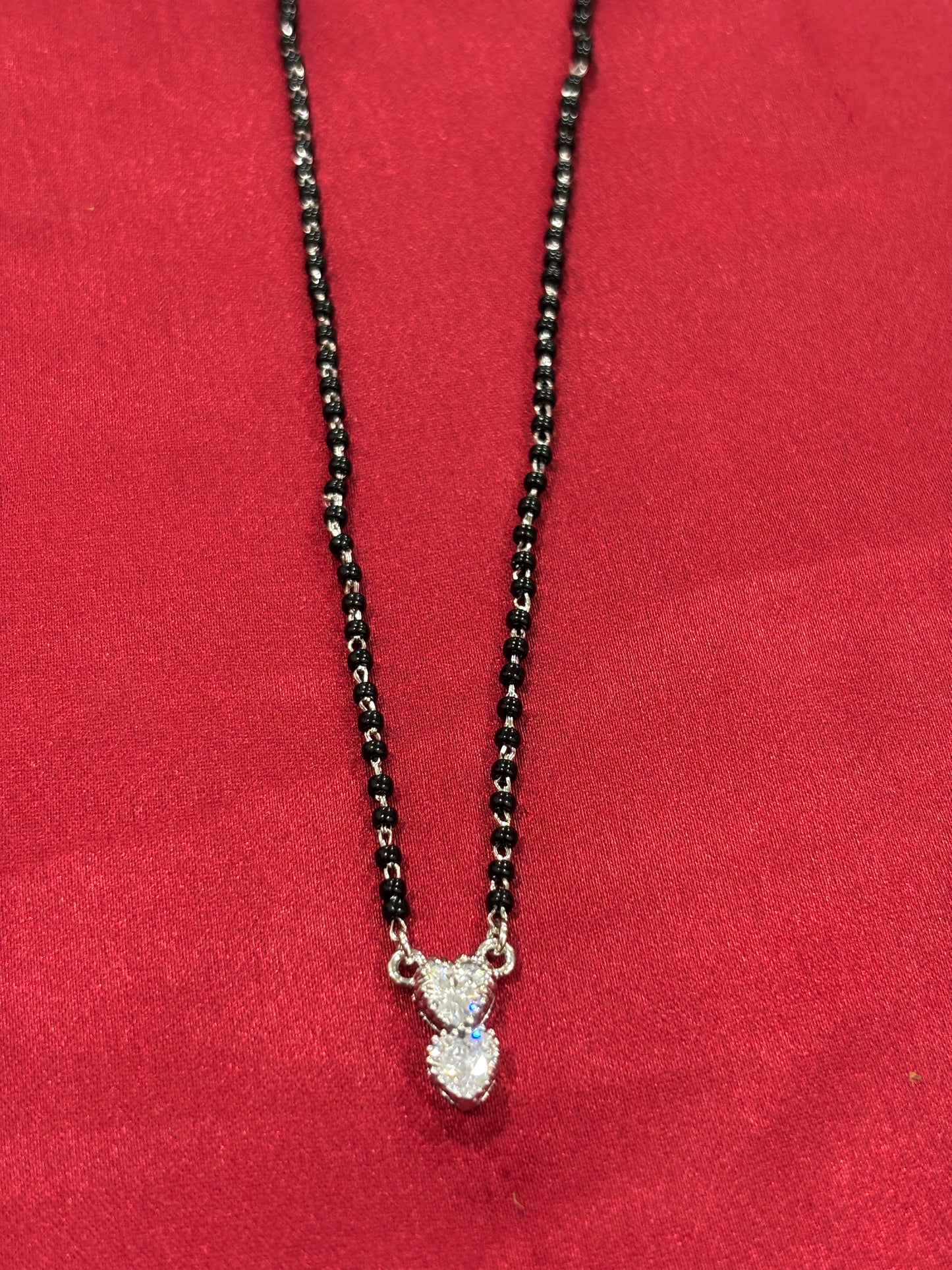 92.5 Silver single line black bead stone pendant model 4 Mangalsutra
