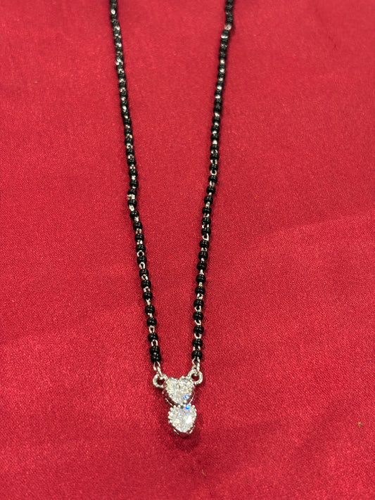 92.5 Silver single line black bead stone pendant model 4 Mangalsutra
