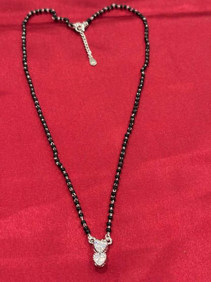 92.5 Silver single line black bead stone pendant model 4 Mangalsutra