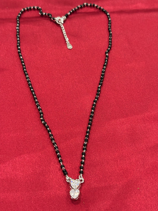 92.5 Silver single line black bead stone pendant model 4 Mangalsutra