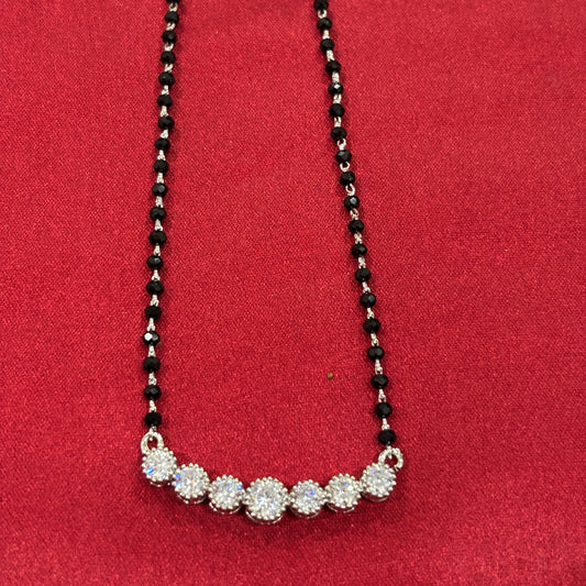 92.5 Silver single line black bead stone pendant model 5 Mangalsutra
