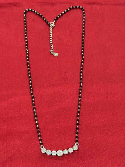 92.5 Silver single line black bead stone pendant model 5 Mangalsutra