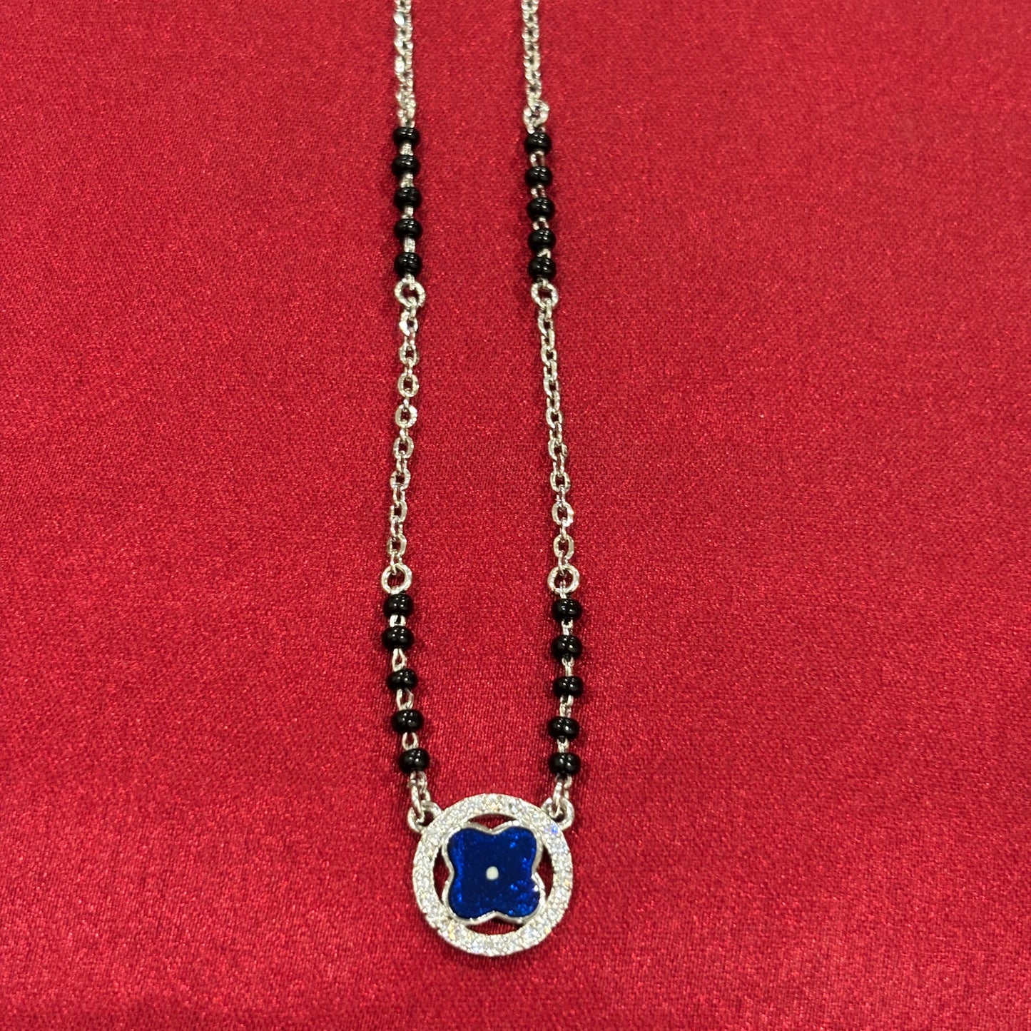 92.5 Silver single line black bead stone pendant model 6 Mangalsutra