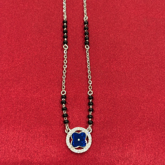 92.5 Silver single line black bead stone pendant model 6 Mangalsutra