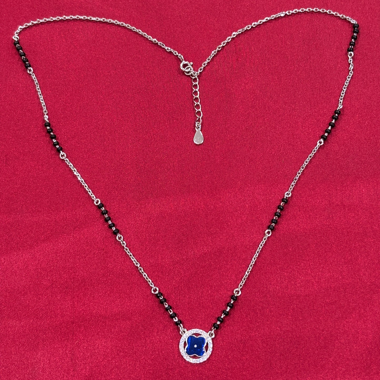 92.5 Silver single line black bead stone pendant model 6 Mangalsutra
