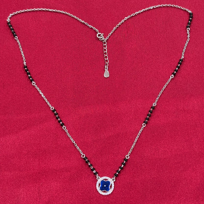 92.5 Silver single line black bead stone pendant model 6 Mangalsutra