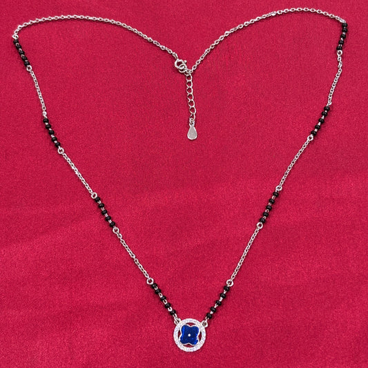 92.5 Silver single line black bead stone pendant model 6 Mangalsutra