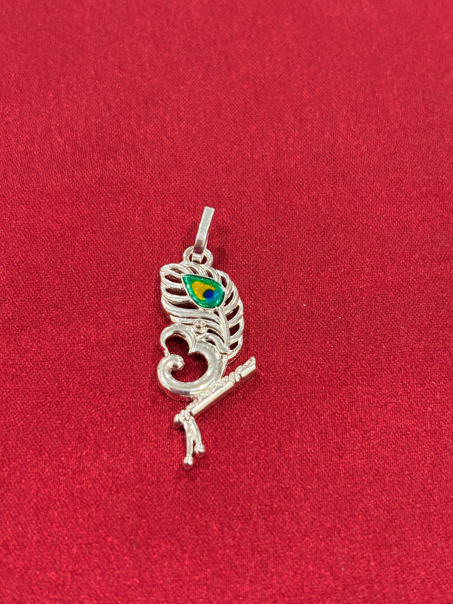 92.5 Silver Krishna Flute Om Pendant