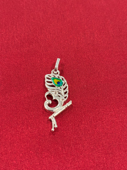 92.5 Silver Krishna Flute Om Pendant