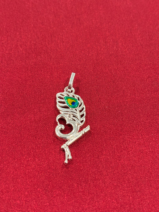 92.5 Silver Krishna Flute Om Pendant