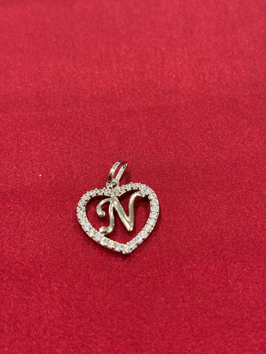 92.5 Silver Alphabet 'N' heart pendant