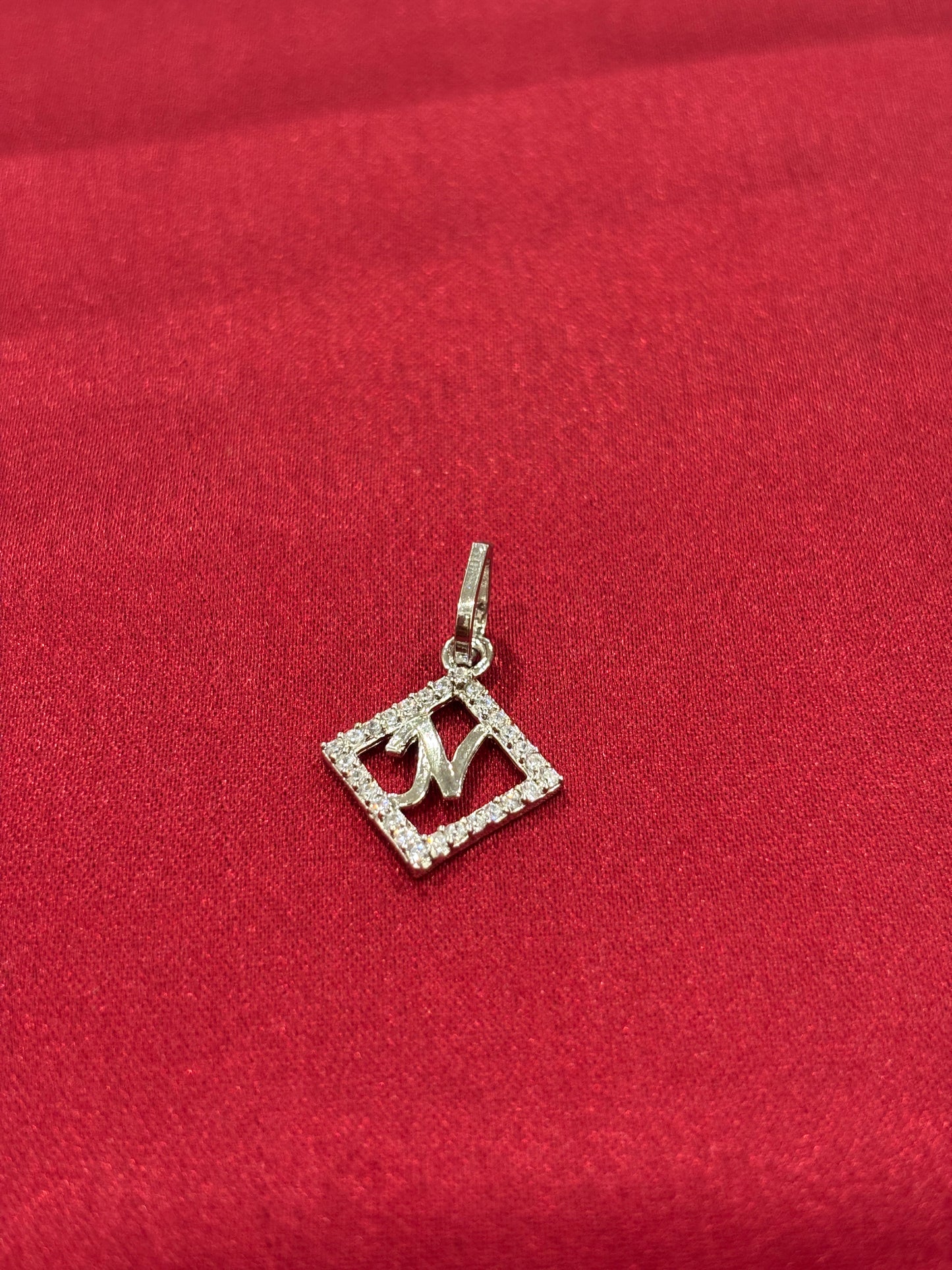 92.5 Silver Alphabet 'N' rectangular pendant