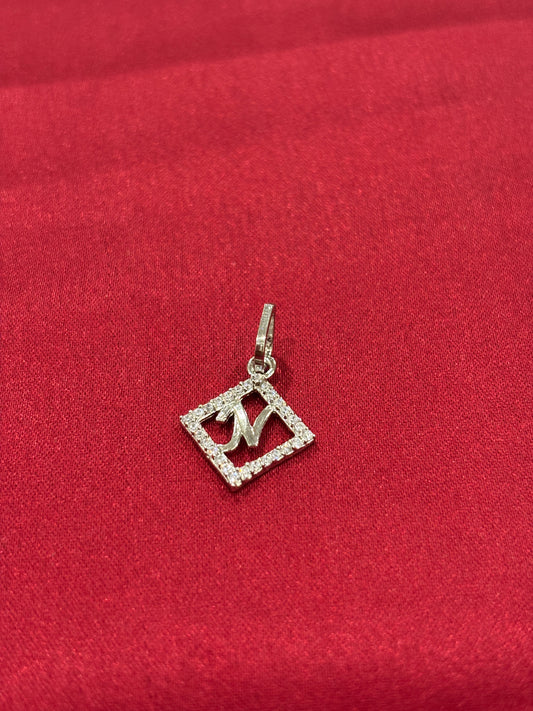 92.5 Silver Alphabet 'N' rectangular pendant