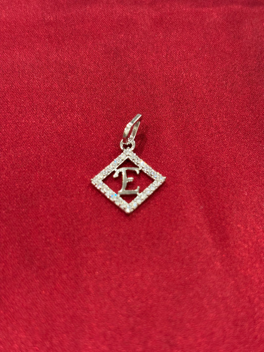 92.5 Silver Alphabet 'E' Rectangle Pendant