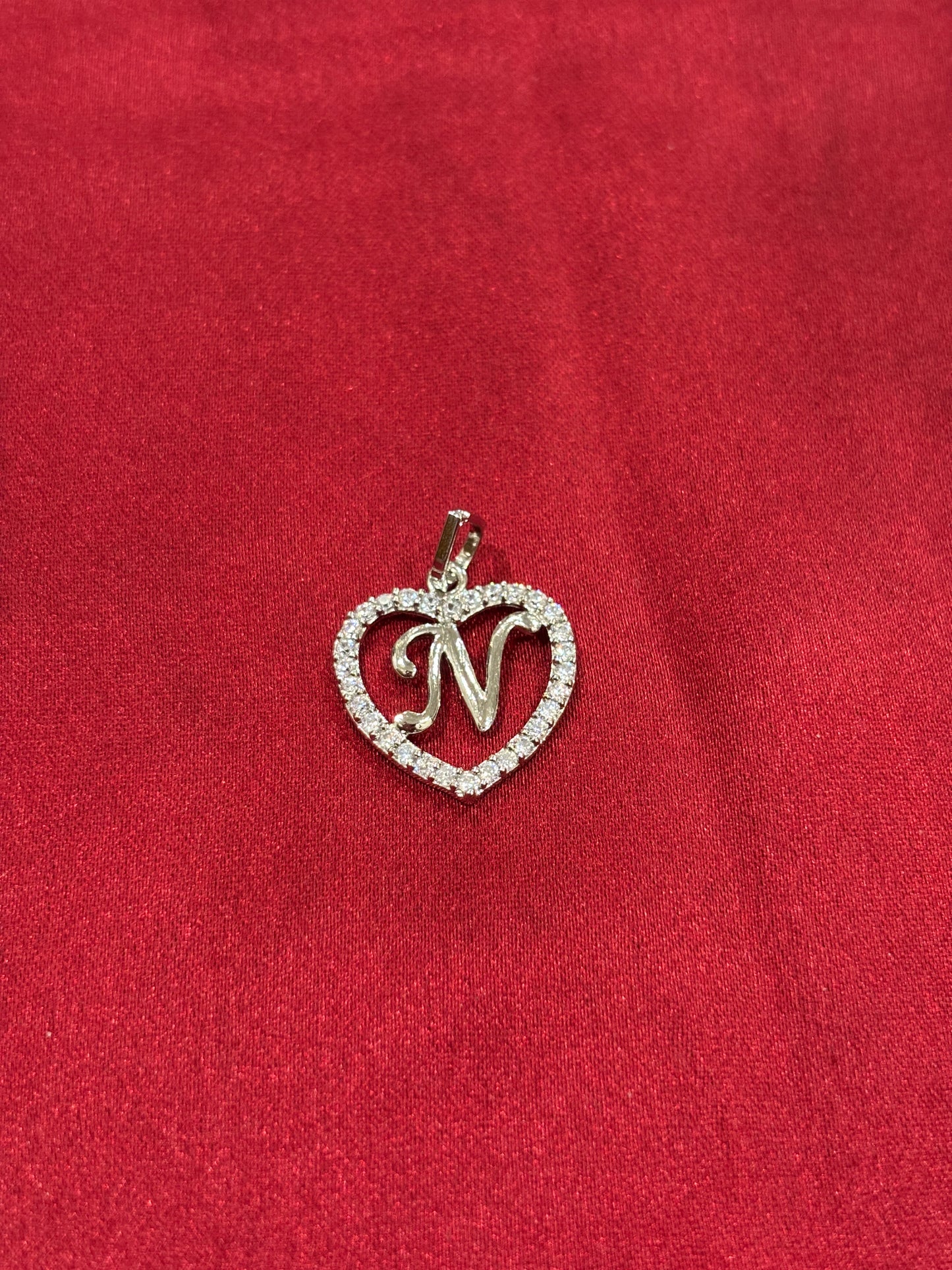 92.5 Silver Alphabet 'N'  Heart Pendant