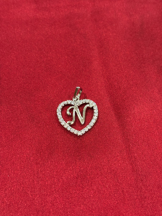 92.5 Silver Alphabet 'N'  Heart Pendant