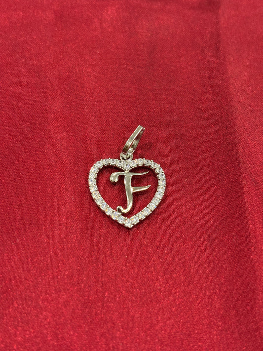 92.5 Silver Alphabet 'F'  Heart Pendant