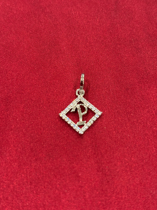 92.5 Silver Alphabet 'P' Rectangle Pendant