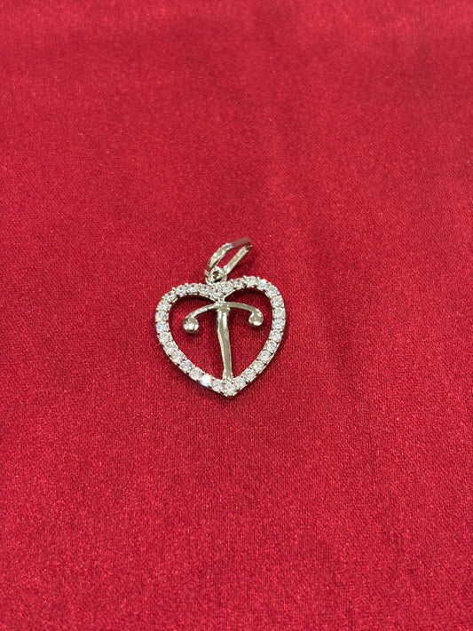 92.5 Silver Alphabet 'T' Heart Pendant