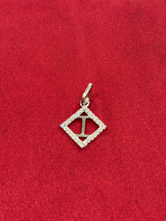 92.5 Silver Alphabet 'I' Rectangle Pendant