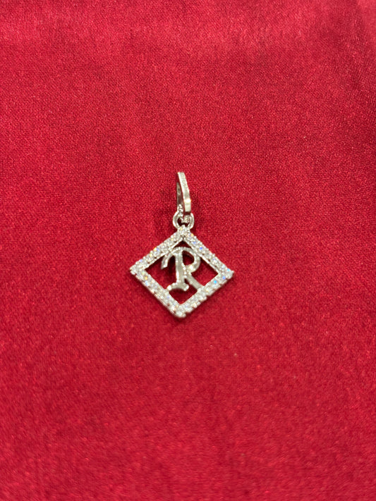 92.5 Silver Alphabet 'R' Rectangle Pendant