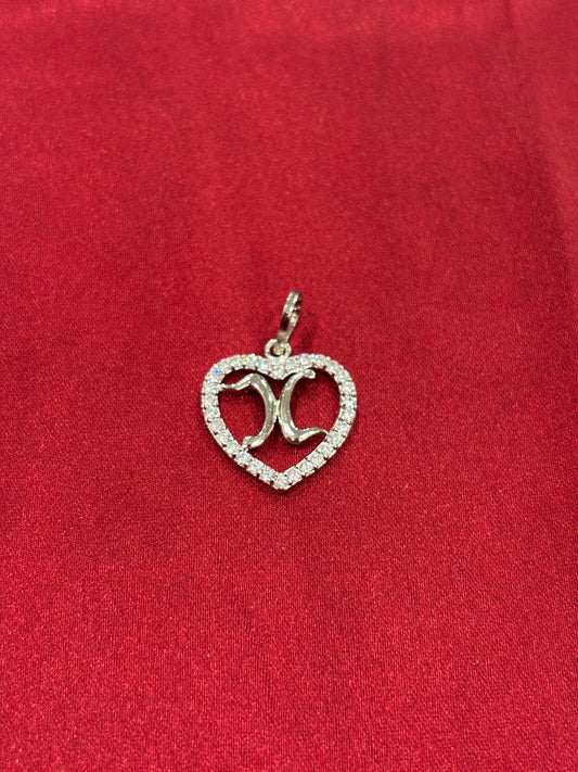 92.5 Silver Alphabet 'X' Heart Pendant