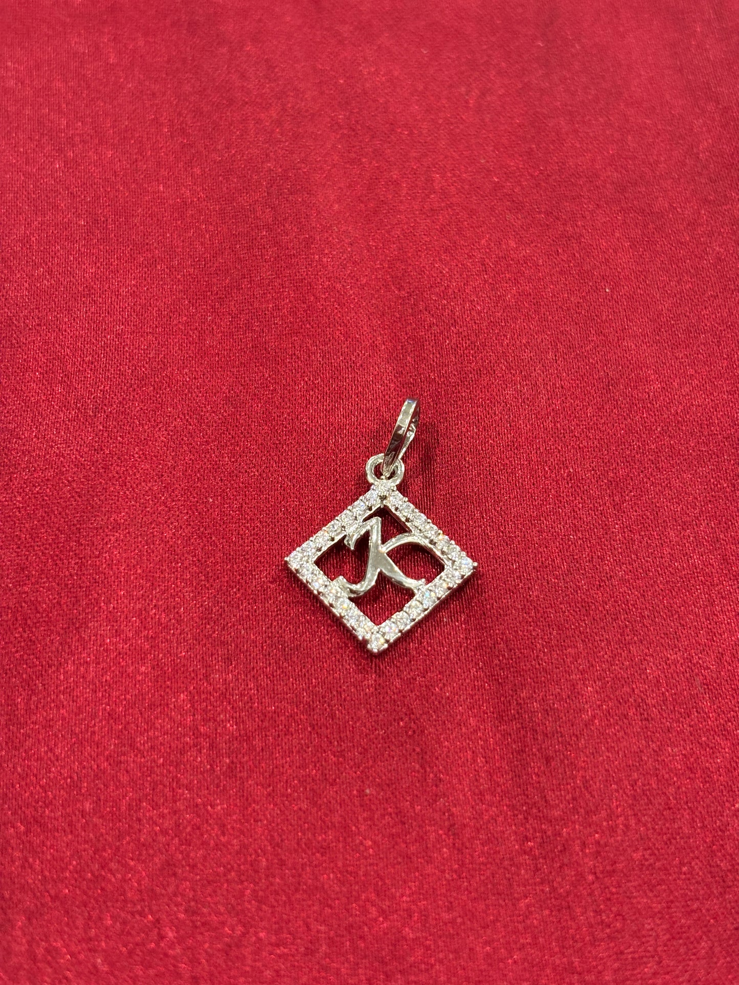 92.5 Silver Alphabet 'K' Rectangle Pendant
