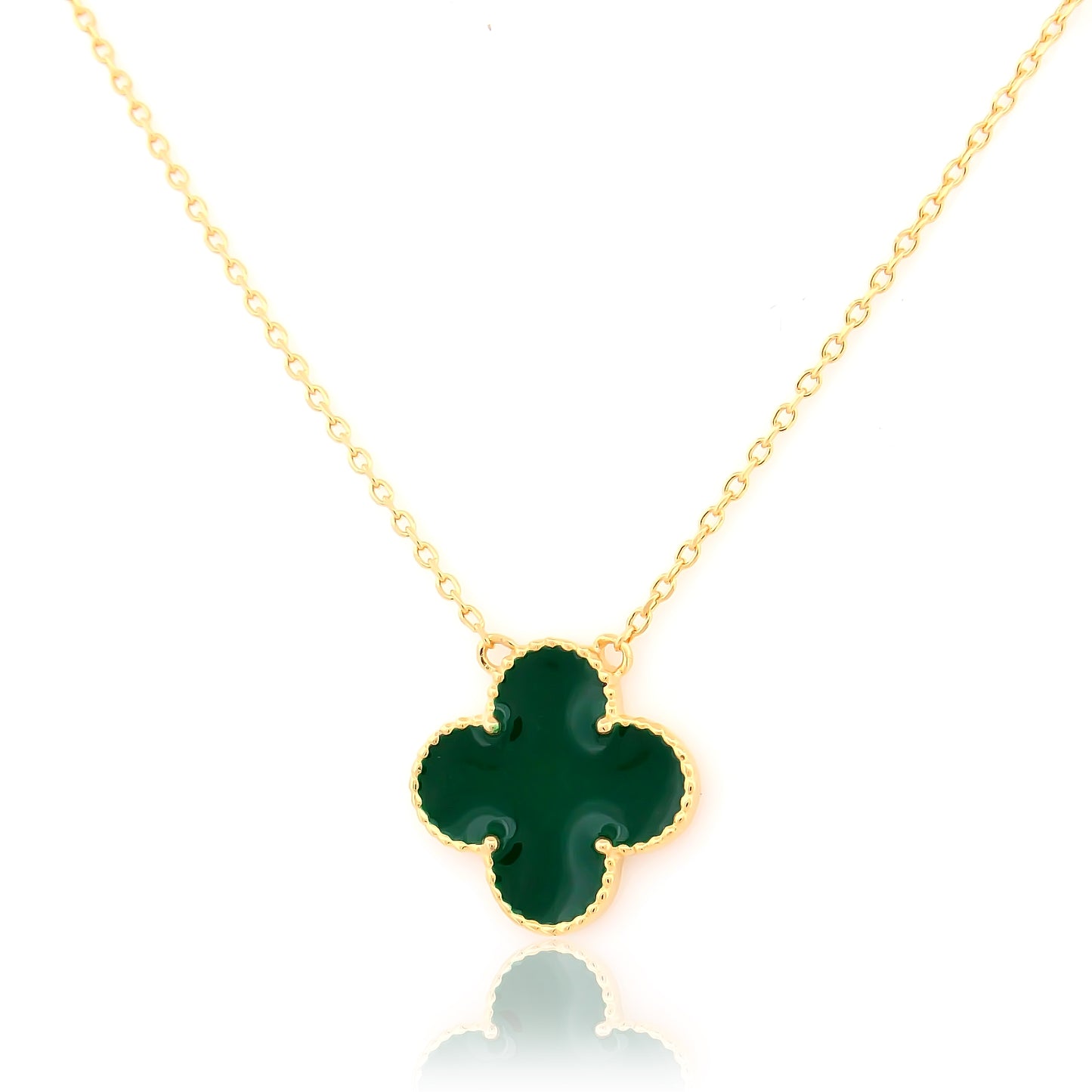 92.5 Silver Green Clover Good Luck Pendant Chain