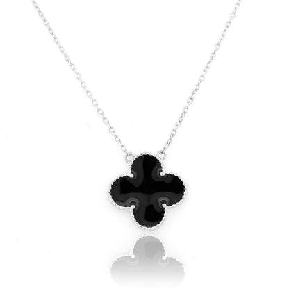 92.5 Silver Black Clover Good Luck Pendant Chain