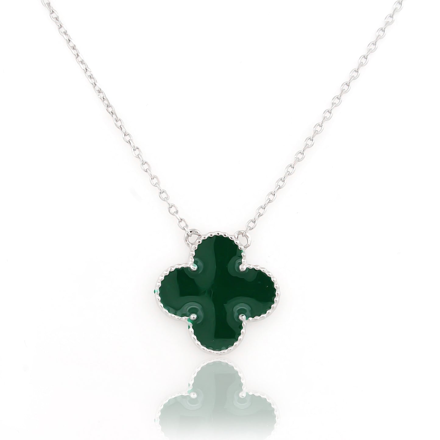 92.5 Silver Green Clover Good Luck Pendant Chain