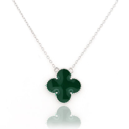 92.5 Silver Green Clover Good Luck Pendant Chain