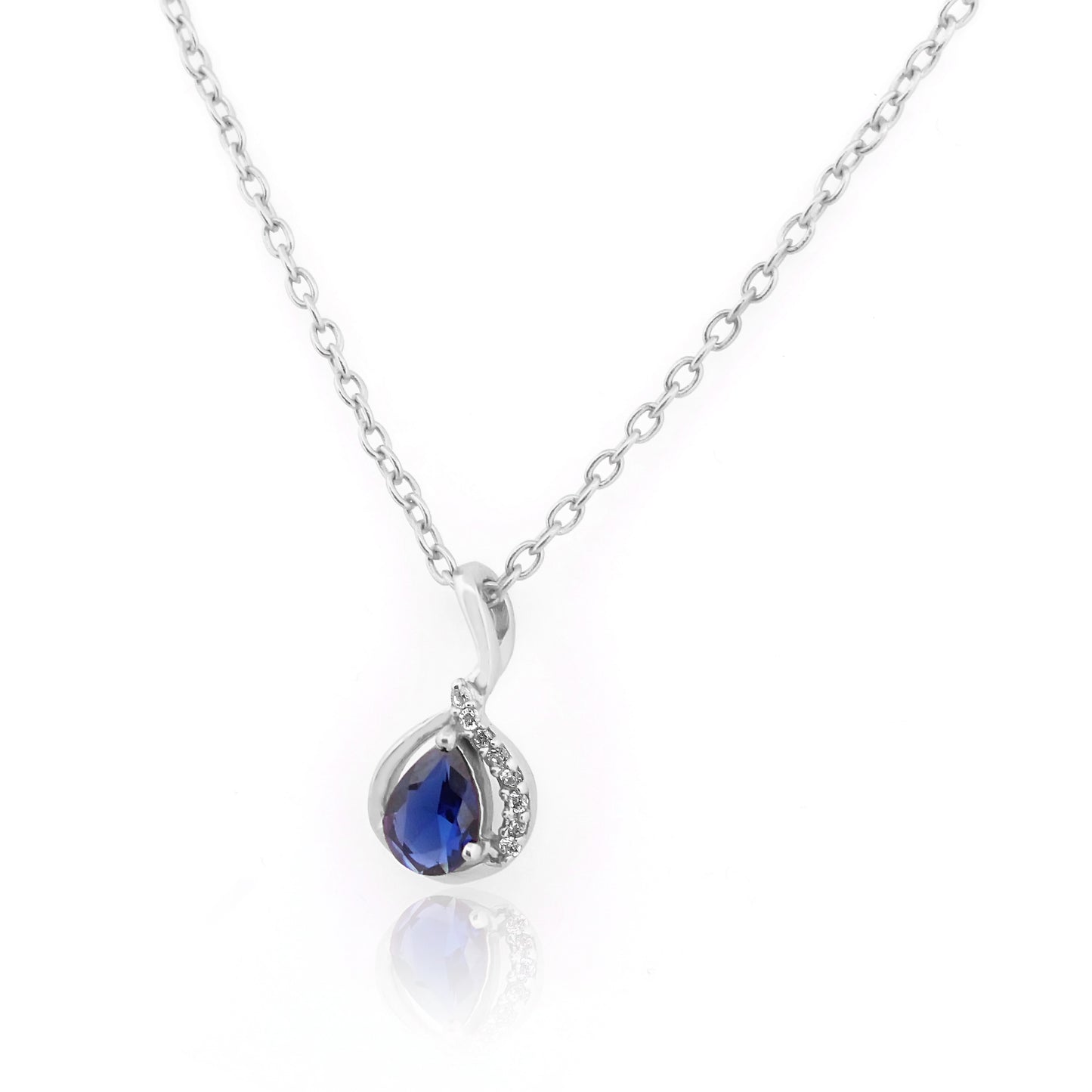 Curved Blue Drop Pendant in Silver Frame