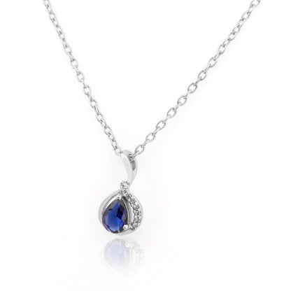 Curved Blue Drop Pendant in Silver Frame