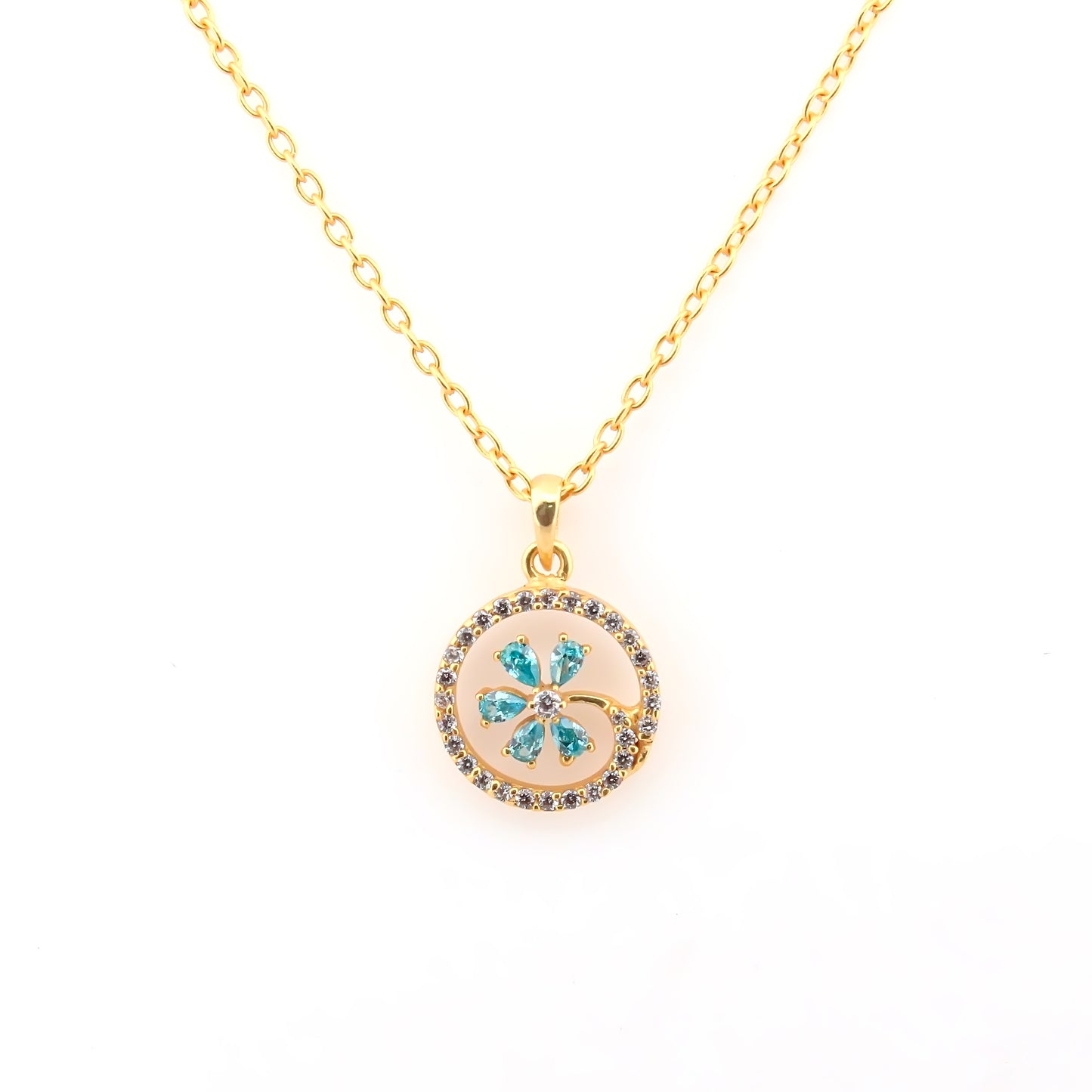 Blue Floral Design Circular 92.5 Silver Pendant Chain