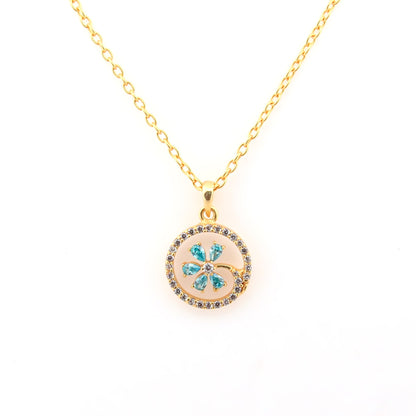 Blue Floral Design Circular 92.5 Silver Pendant Chain