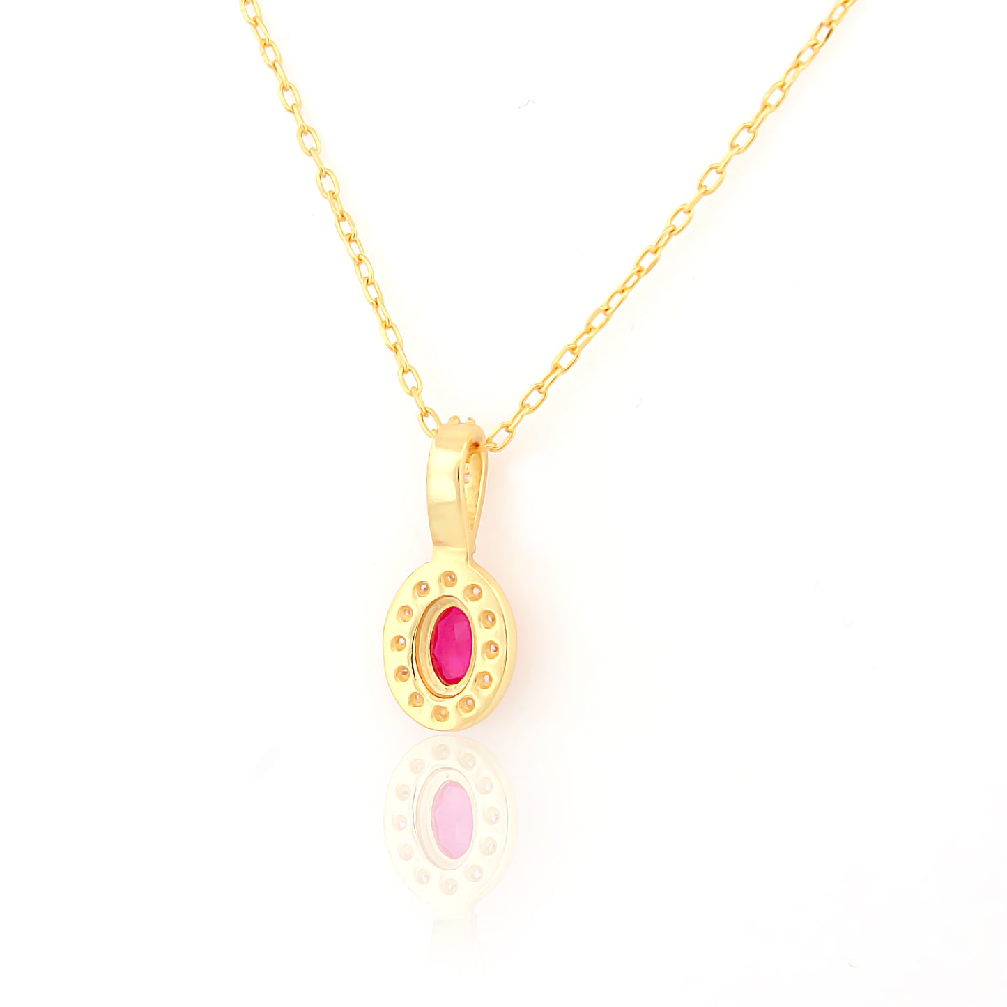 Pink Oval 92.5 Silver Pendant Chain