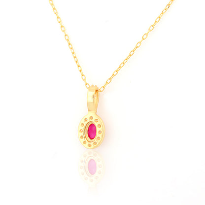 Pink Oval 92.5 Silver Pendant Chain