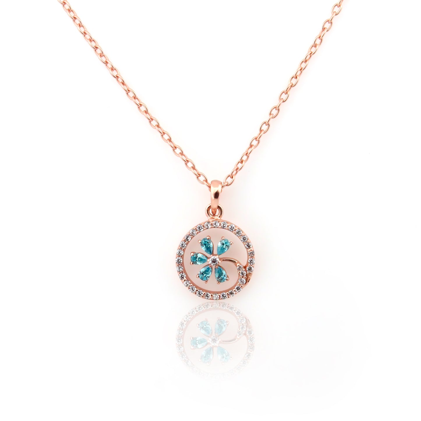 Blue Floral Design Circular 92.5 Silver Pendant Chain