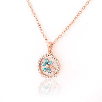 Blue Floral Design Circular 92.5 Silver Pendant Chain