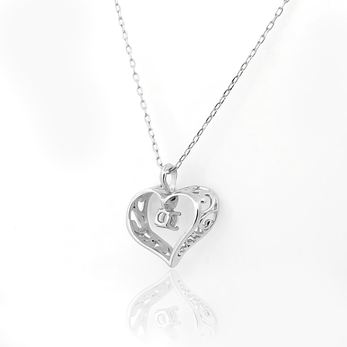 Filigree Heart Pendant Necklace with Silver Accent