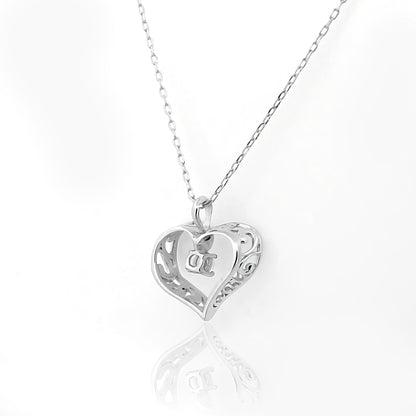 Filigree Heart Pendant Necklace with Silver Accent