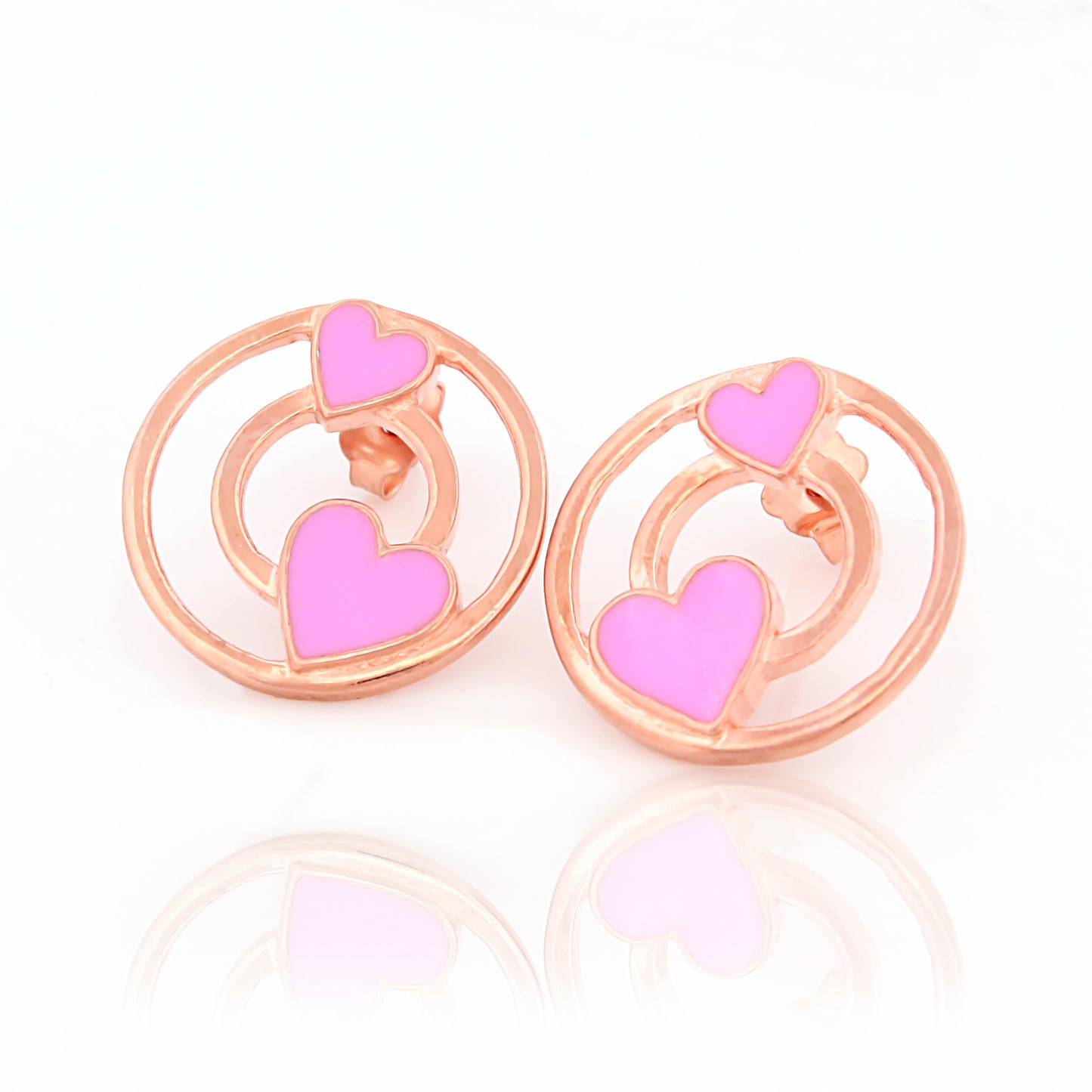 Pink Enamel Heart 92.5 Silver Studs