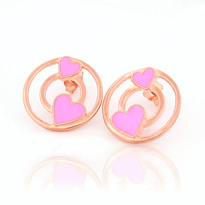 Pink Enamel Heart 92.5 Silver Studs