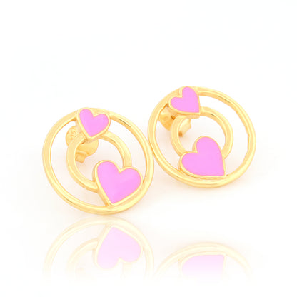 Pink Enamel Heart 92.5 Silver Studs