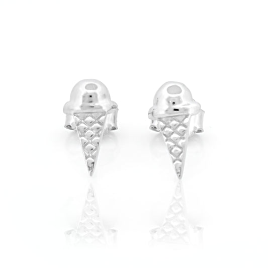 Ice Cream Cone Stud Earrings in Silver