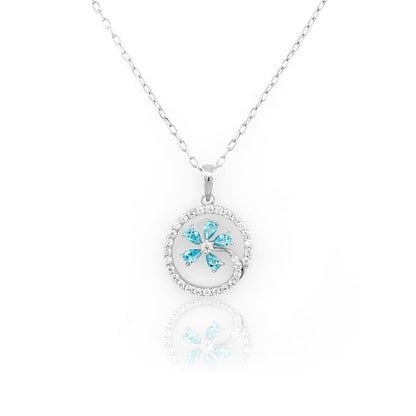 Blue Floral Design Circular 92.5 Silver Pendant Chain