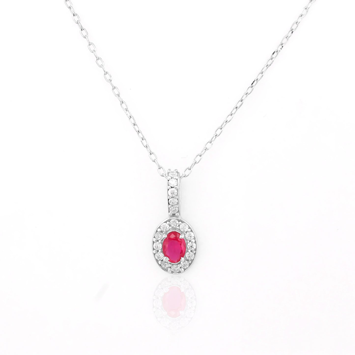 Pink Oval 92.5 Silver Pendant Chain