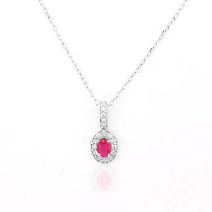 Pink Oval 92.5 Silver Pendant Chain