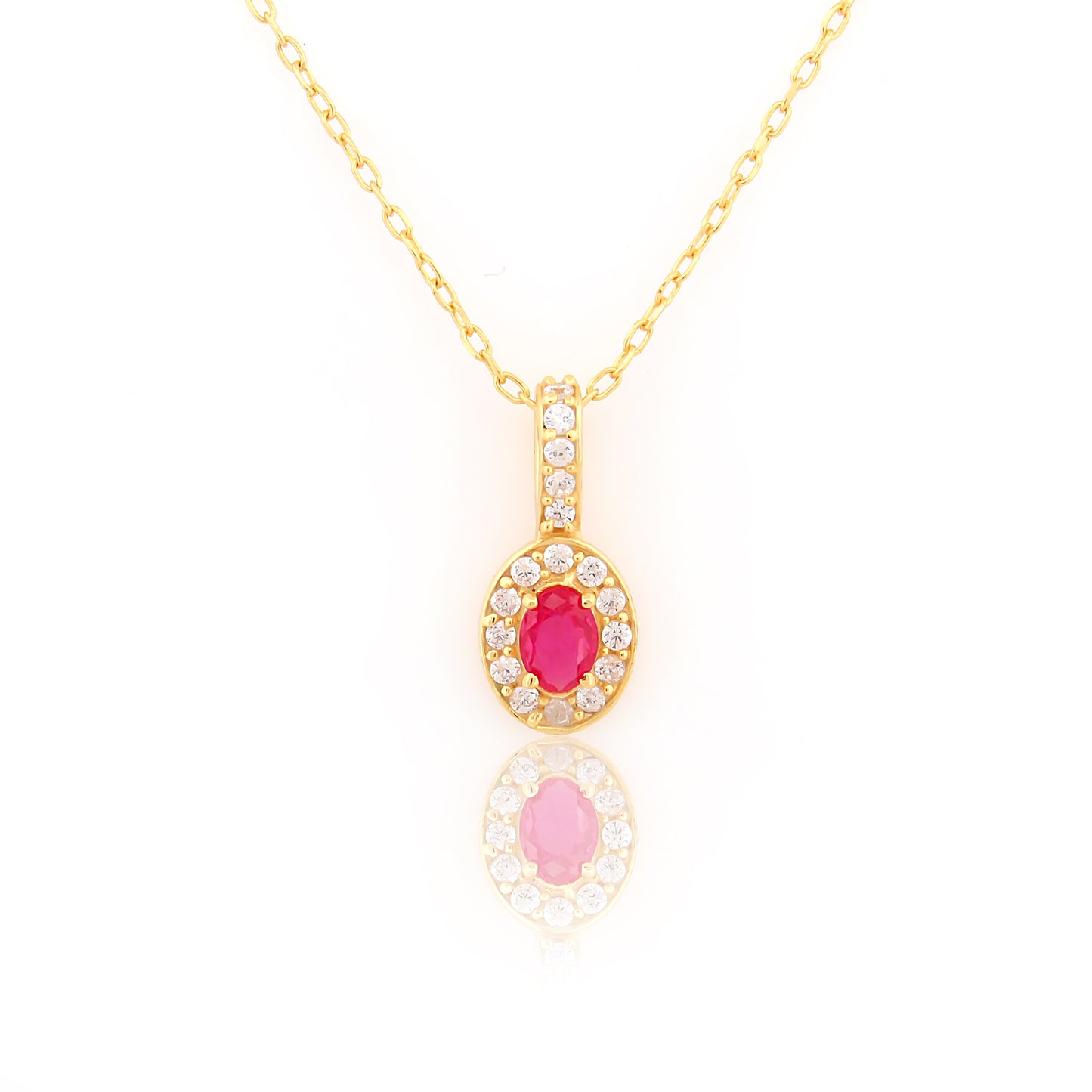 Pink Oval 92.5 Silver Pendant Chain